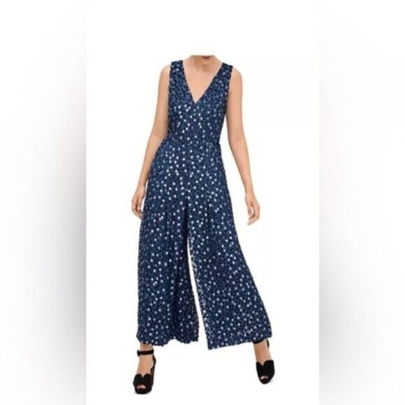 NWOT Kate Spade Scatter Dot Velvet Jumpsuit Navy Blue Silver Size 2. Size 6. - Picture 4 of 4